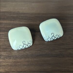 Cream and Silver Square Earrings